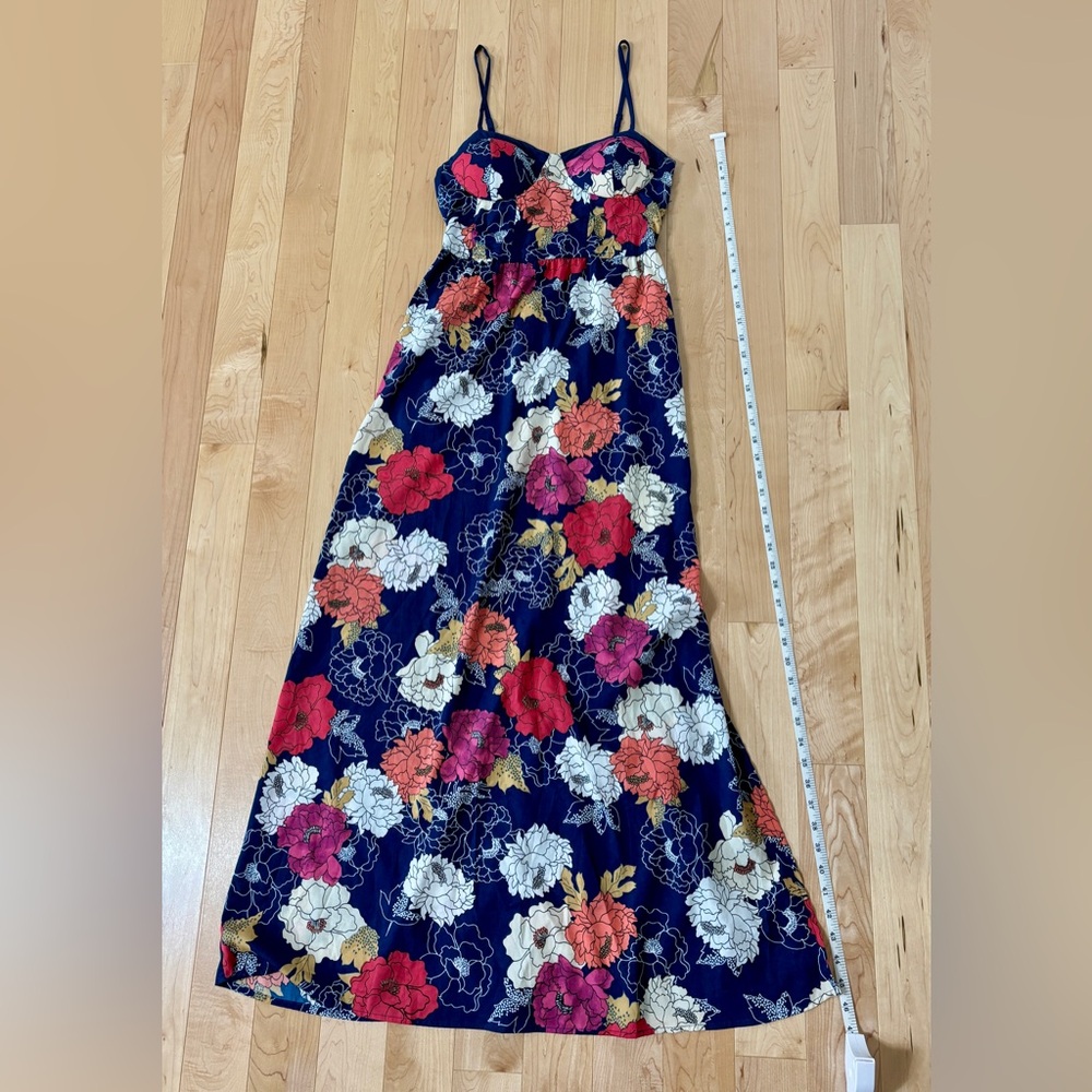 Blue Floral Spaghetti Strap Maxi Dress With Side Split
